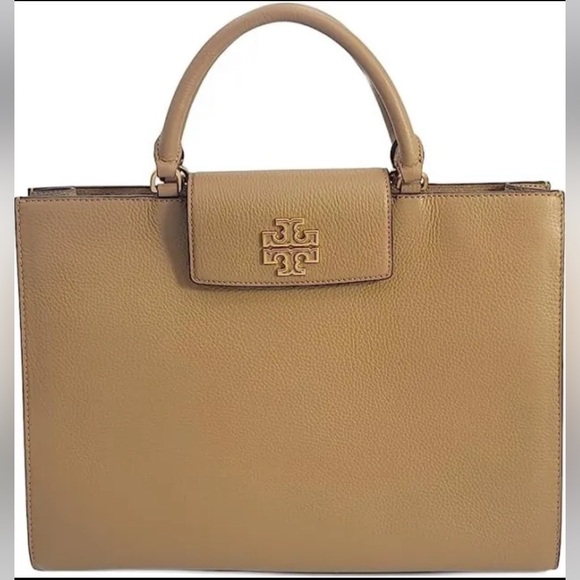 TORY BURCH 138773 BRITTEN TAN WITH GOLD HARDWARE WOMENS LARGE TOTE BAG - Picture 2 of 6